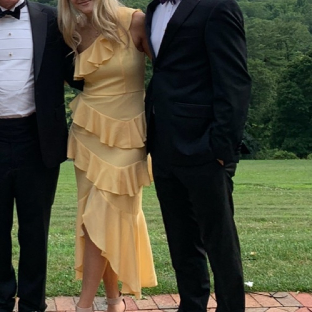 NBD Yellow Asymmetrical Ruffled Sundress